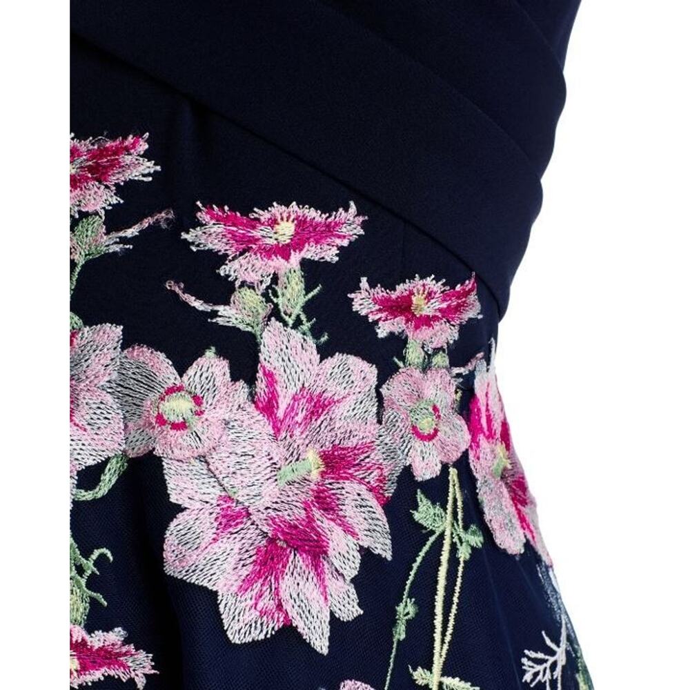 Teri Jon byRickie Freeman Crepe Off-the-Shoulder Embroidered Tulle Dress 10 $660 - Picture 6 of 11